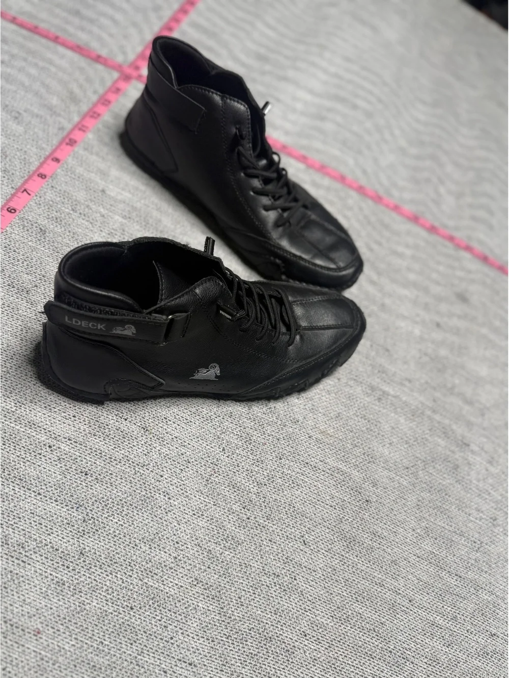 L.D.ECK Black Leather Lace-Up Ankle Boots for Men